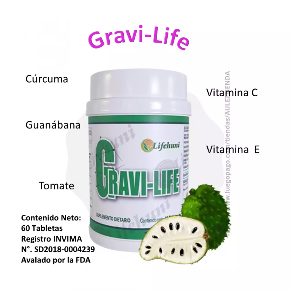 Suplemento Gravi-Life con cúrcuma 60 tabletas
