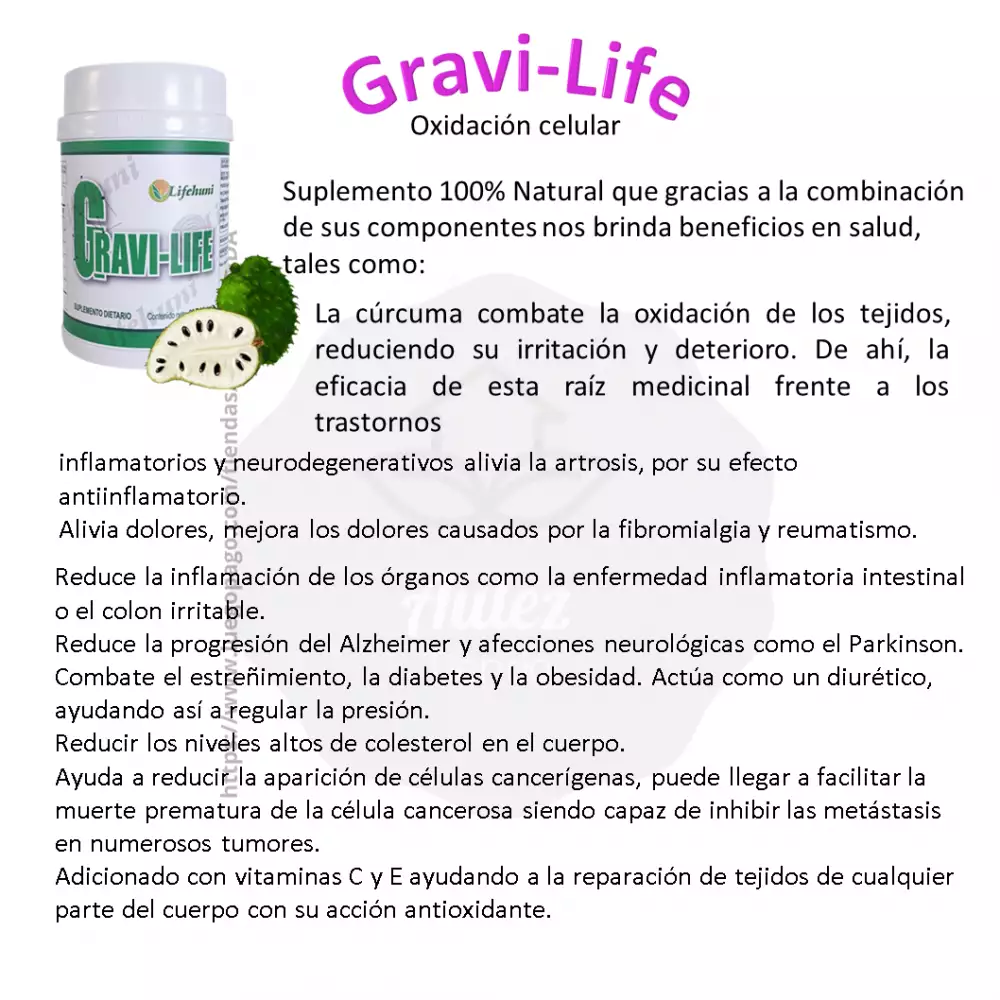 Suplemento Gravi-Life con cúrcuma 60 tabletas