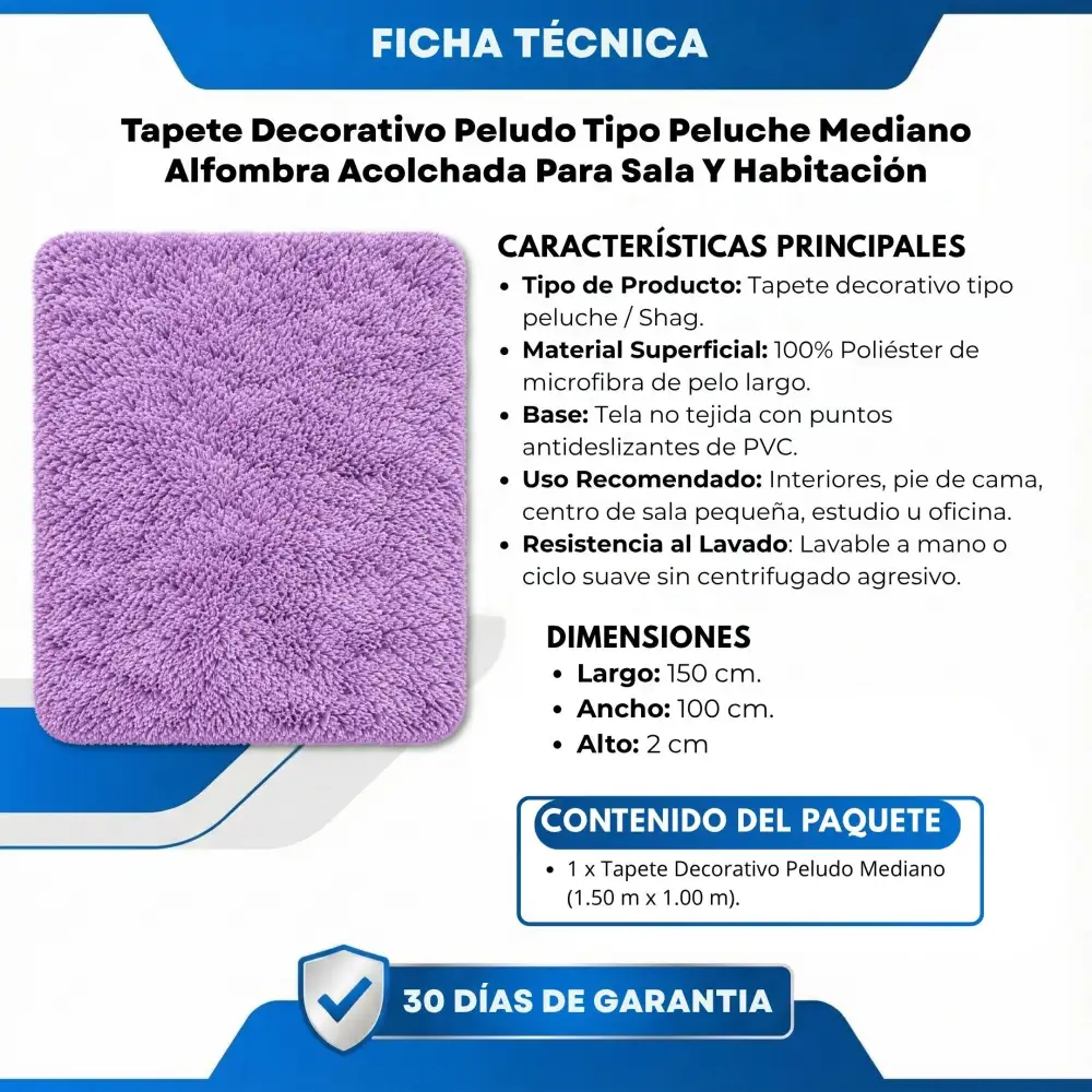 Tapete Decorativo Peludo Tipo Peluche Mediano Alfombra Acolchada Para Sala Y Habitación Lila