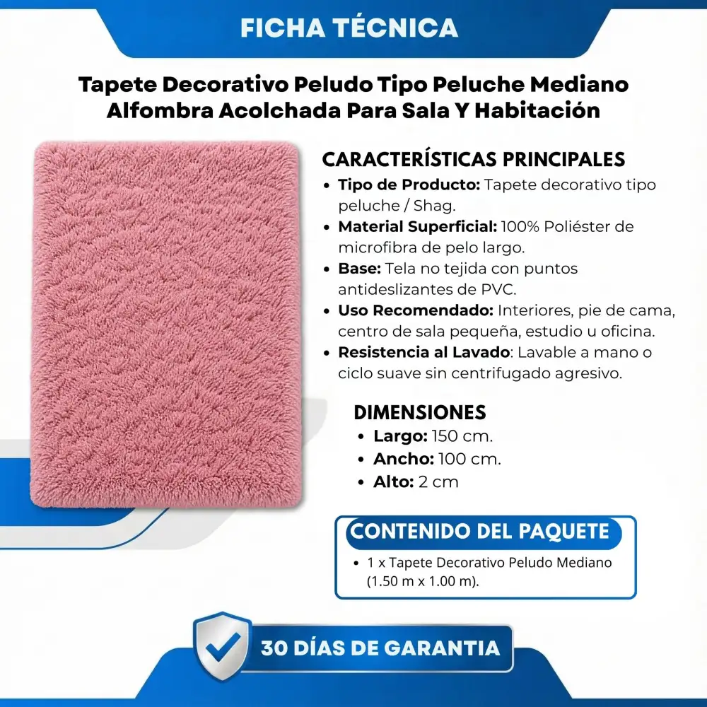 Tapete Decorativo Peludo Tipo Peluche Mediano Alfombra Acolchada Para Sala Y Habitación Rosa