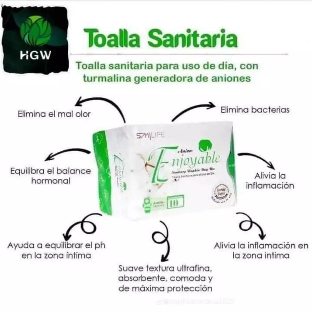 Toallas higiénicas día con turmalina y aniones