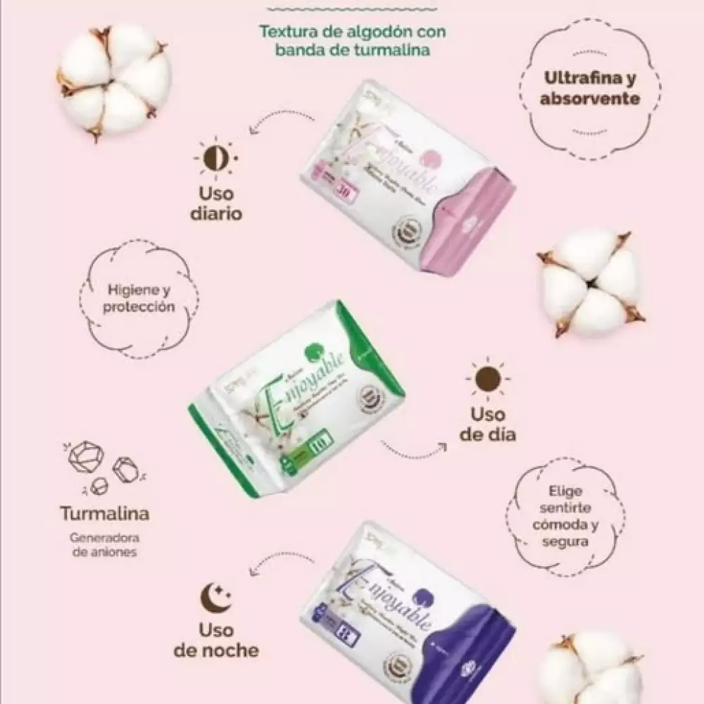 Toallas higiénicas día con turmalina y aniones