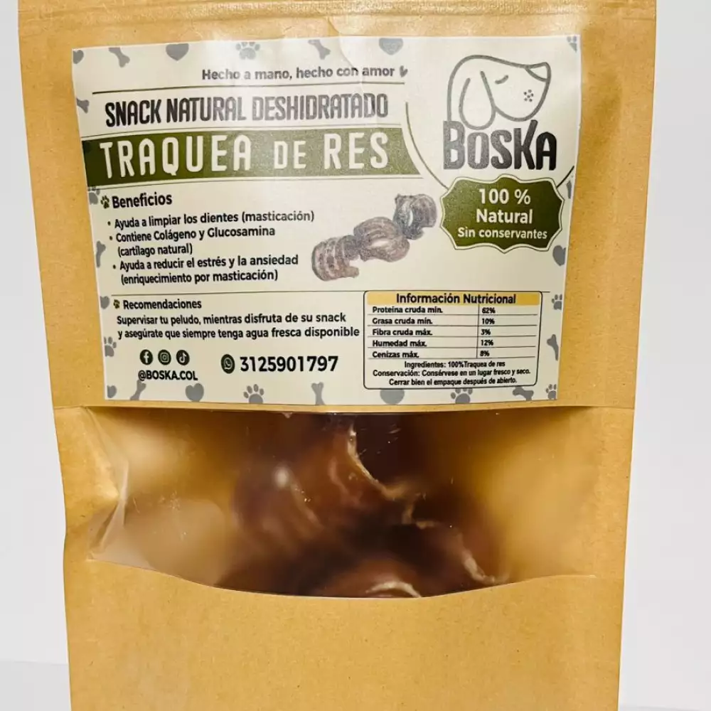Tráquea de Res Deshidratada Boska 100 gr Porcion | Snack Natural Premium de Masticación para Perros