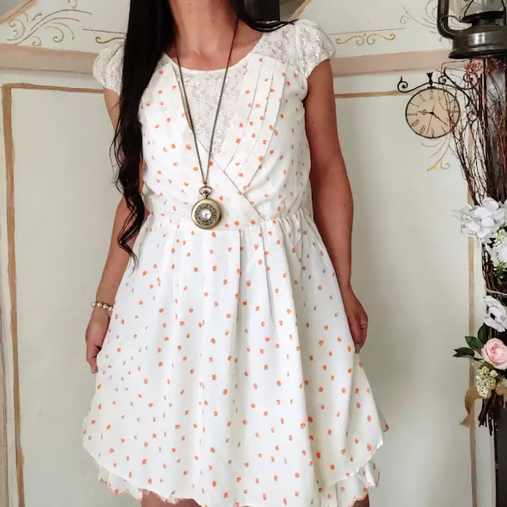 Vestido marfil vintage con encaje talla S/M
