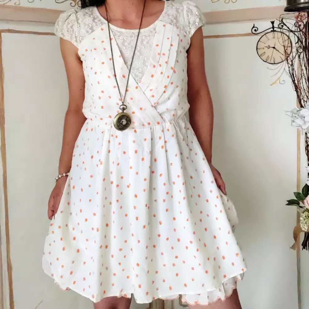 Vestido marfil vintage con encaje talla S/M