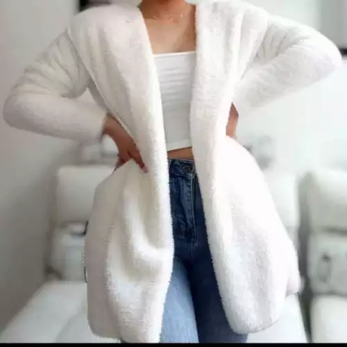 Abrigo peluche abierto suave y cálido para mujer