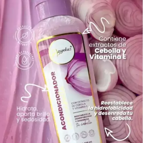 Acondicionador con cebolla y vitamina E para cabello sedoso