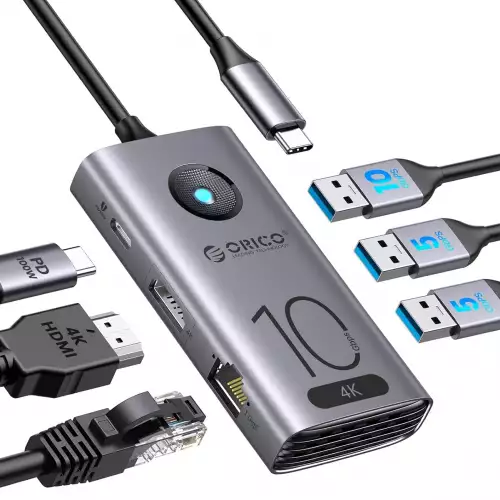 Adaptador USB C 6 en 1 con HDMI y Ethernet | Orico