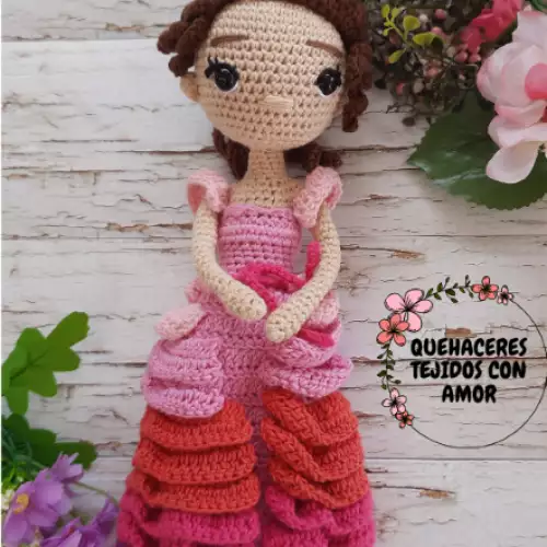 Amigurumi Hermione Granger vestido rosado hecho a mano