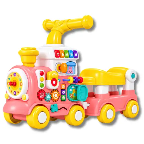 Andador Y Caminador Didactico Musical 5 En 1 Para Bebes Tren Interactivo Rosado