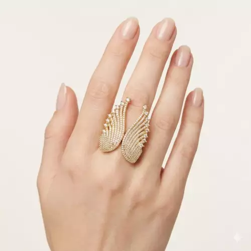 Anillo ángel ajustable con alas en rodio dorado