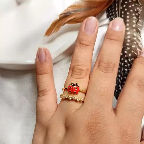 Anillo mariquita ajustable con zircones en rodio dorado