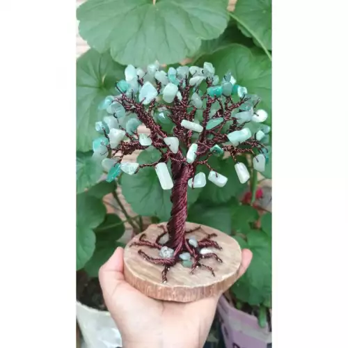 Árbol decorativo cuarzo jade artesanal con base sólida