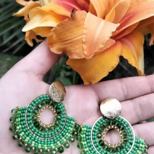 Aretes abanico verde con cristales de Murano hecho a mano