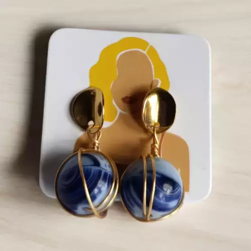 Aretes ágata azul hipoalergénicos acero inoxidable