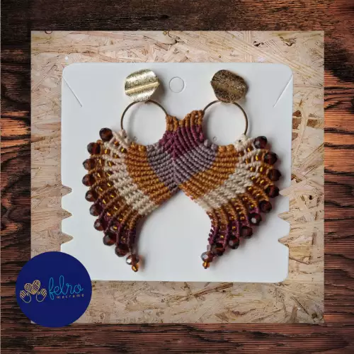 Aretes Alitas, pavo reales, alas de ángel en micro macramé, Café de Sol