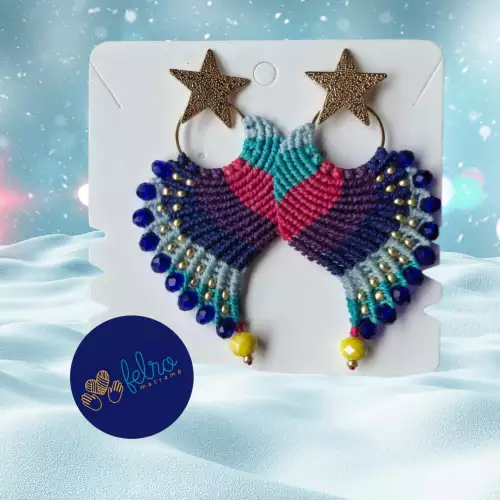 Aretes Alitas, pavo reales, alas de ángel en micro macramé, Polvo de Estrella