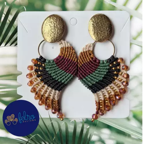 Aretes Alitas, pavo reales, alas de ángel en micro macramé, Selva Ocre
