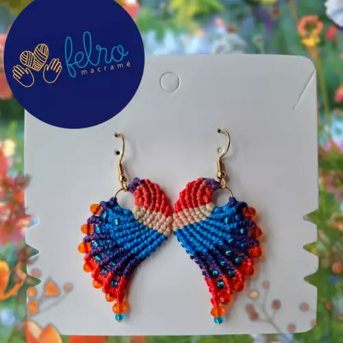 Aretes Alitas, pavo reales, alas de ángel en micro macramé, Cielo de Mandarina
