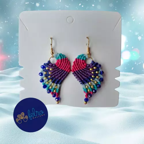 Aretes Alitas, pavo reales, alas de ángel en micro macramé, Polvo de Estrella