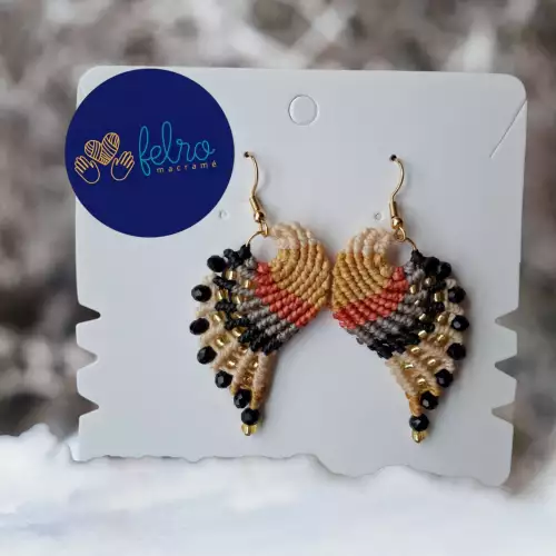Aretes Alitas, pavo reales, alas de ángel en micro macramé, Sombra Terracota