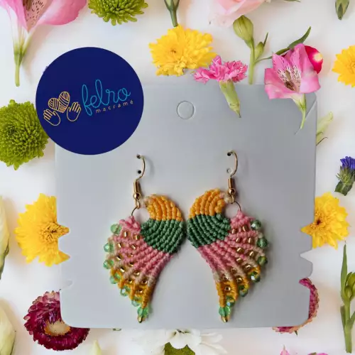 Aretes Alitas, pavo reales, alas de ángel en micro macramé, Flores del Sol