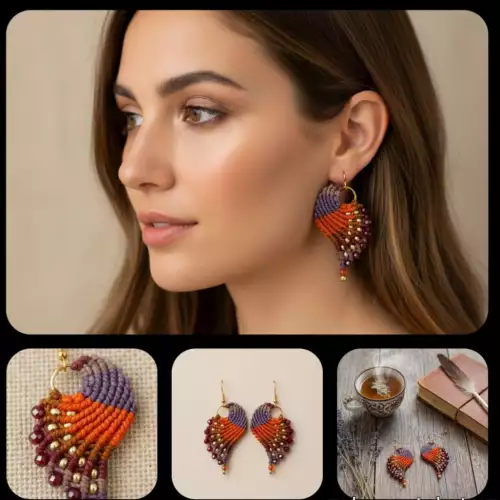 Aretes Alitas Atardecer En Micro-macramé 🪢🧡