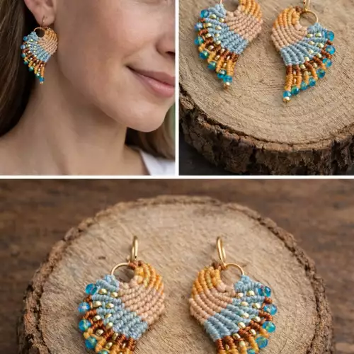Aretes Alitas Cielo De Miel En Micro-macramé 🪢🩵