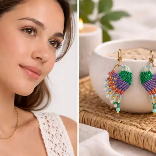 Aretes alitas florelia tejidos a mano en macramé