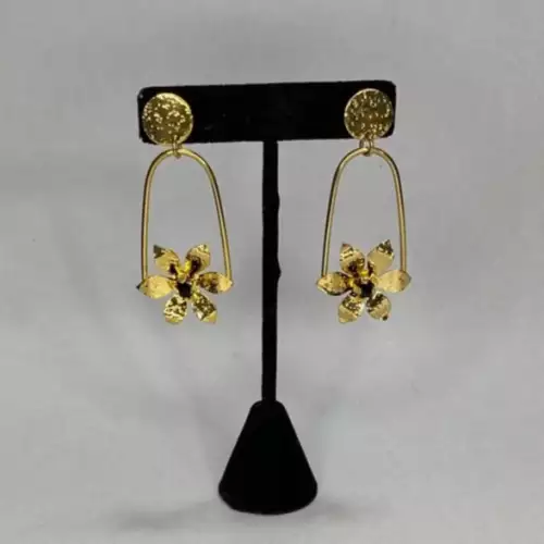 Aretes bronce alambrismo flor arco punta para mujer