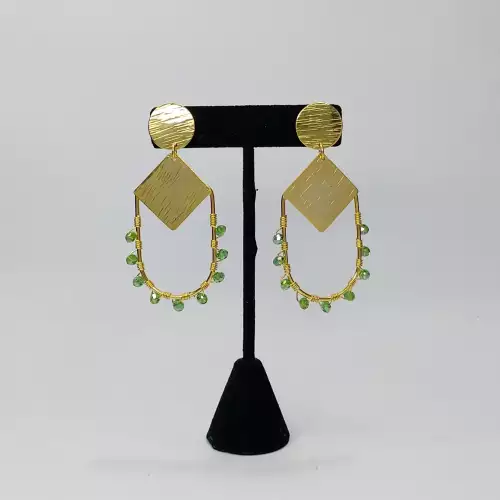 Aretes bronce alambrismo rombo verde cristal murano