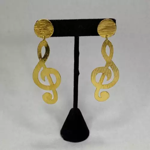 Aretes bronce clave musical baño oro 24k para mujer