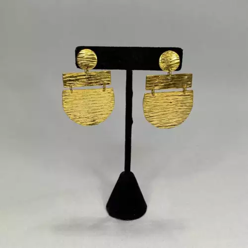 Aretes bronce rectángulo semicírculo baño oro 24k