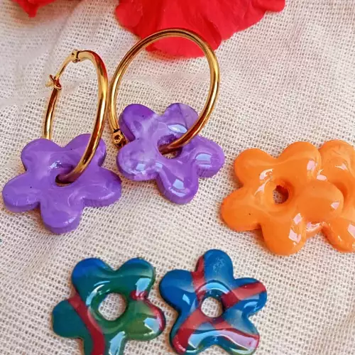 Aretes charms florales cerámica intercambiables