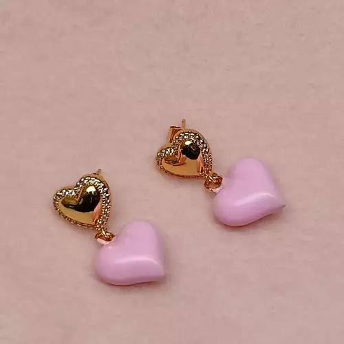 Aretes corazón dual sparkle en rodio rosa y dorado