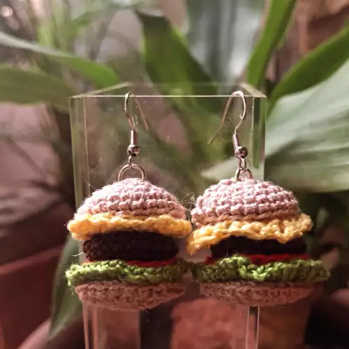 Aretes crochet hamburguesa en algodón mercerizado