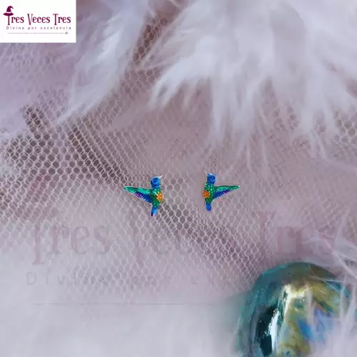 Aretes de colibrí miniatura en plata 925