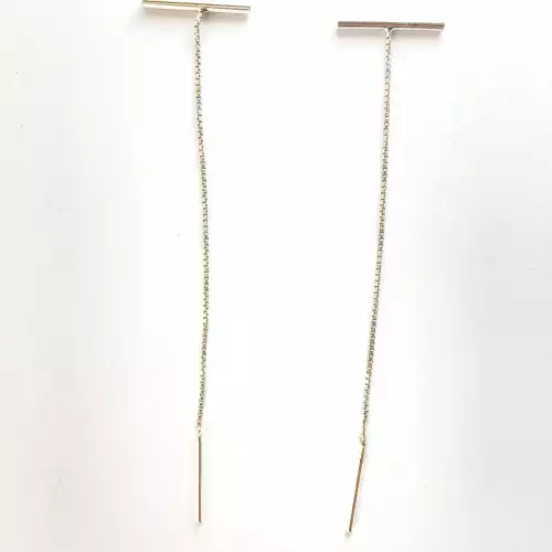 Aretes en plata con cadena y pin cilindro