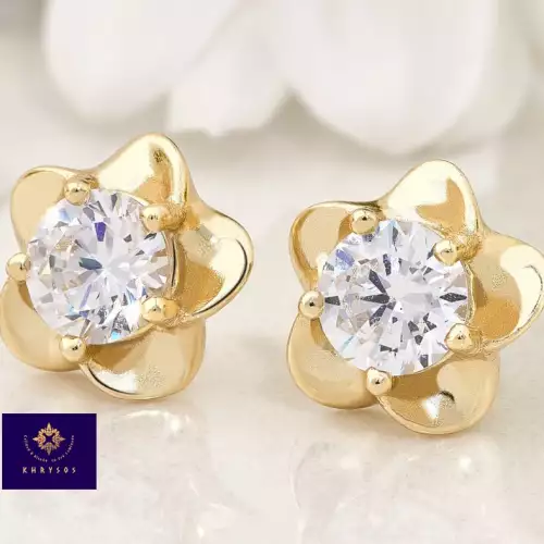 Aretes Flori plata 925 chapado oro 18K con gemas