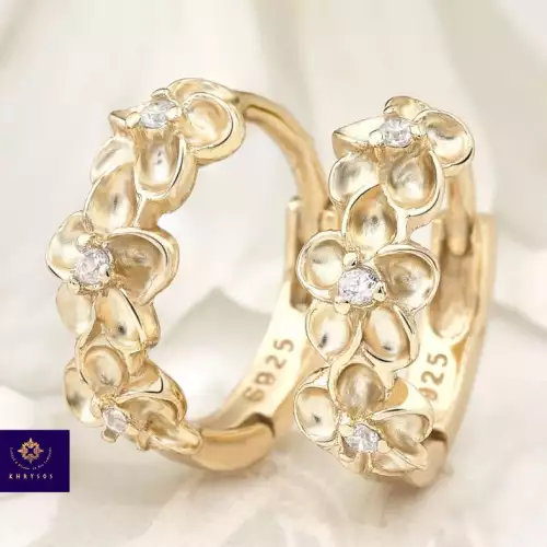 Aretes Garden plata 925 chapado oro 18K gemas blancas