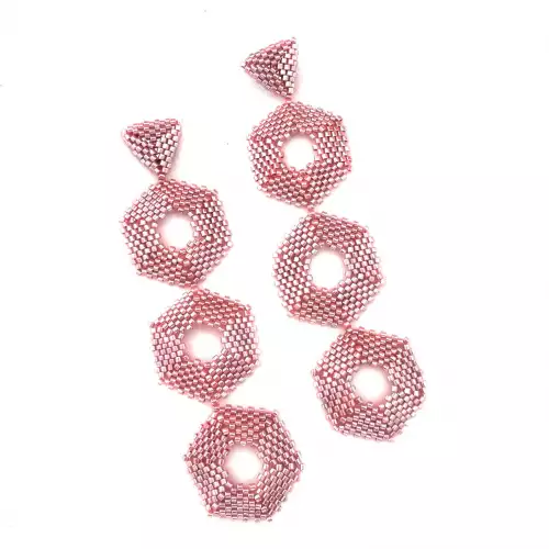 Aretes hexágono largo miyuki palo de rosa hecho a mano