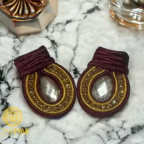 Aretes Hongo Dorado soutache hecho a mano