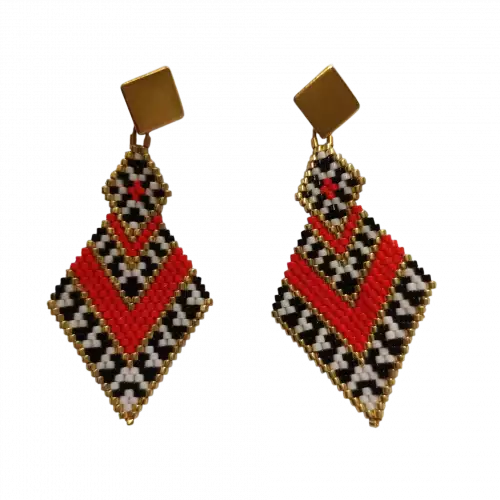Aretes latido sagrado rojo con patrones geométricos miyuki