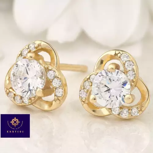 Aretes lotus plata 925 con gemas baño oro 18k