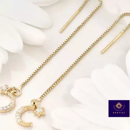 Aretes luna plata 925 con gemas y baño oro