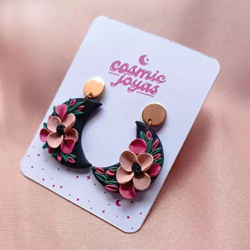 Aretes lunas cherry en arcilla polimérica