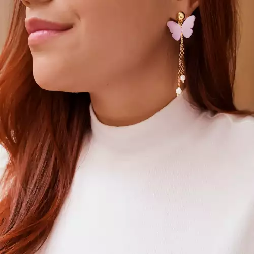 Aretes mariposa perlas de río acero hecho a mano