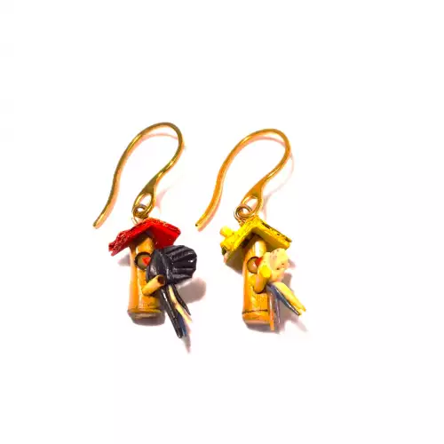 Aretes pajarera guadua con herraje dorado artesanal
