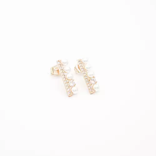 Aretes perlas verticales en rodio diseño moderno