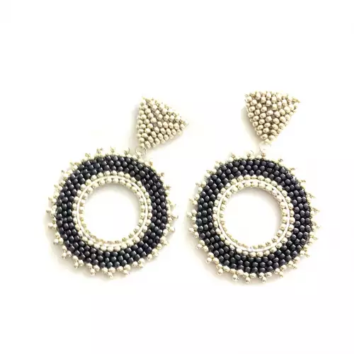 Aretes redondos en mostacilla plata y gris